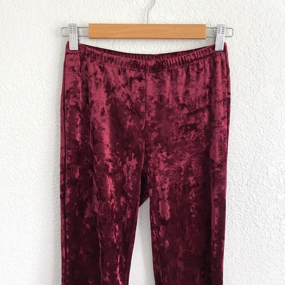 EMMA‎ & SAM Cranberry Red Crushed Velvet Bell Bottom Flare Stretch Legging Pants